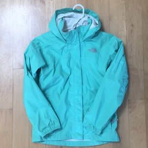 Teal green North Face rain jacket
